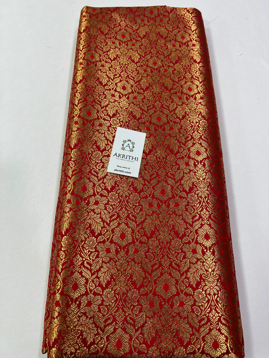 Handloom Banarasi brocade fabric red colour