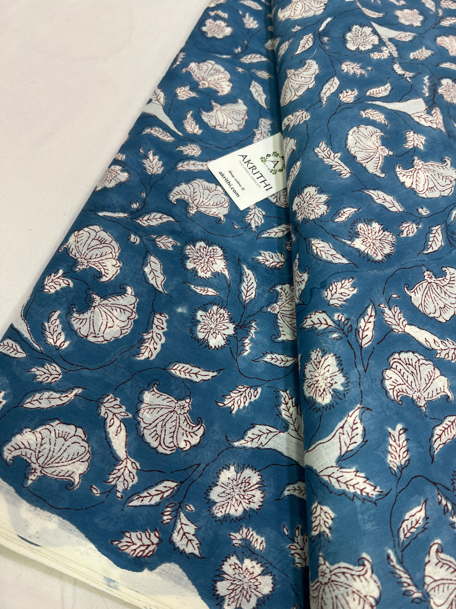 Hand block Printed pure mul cotton fabric