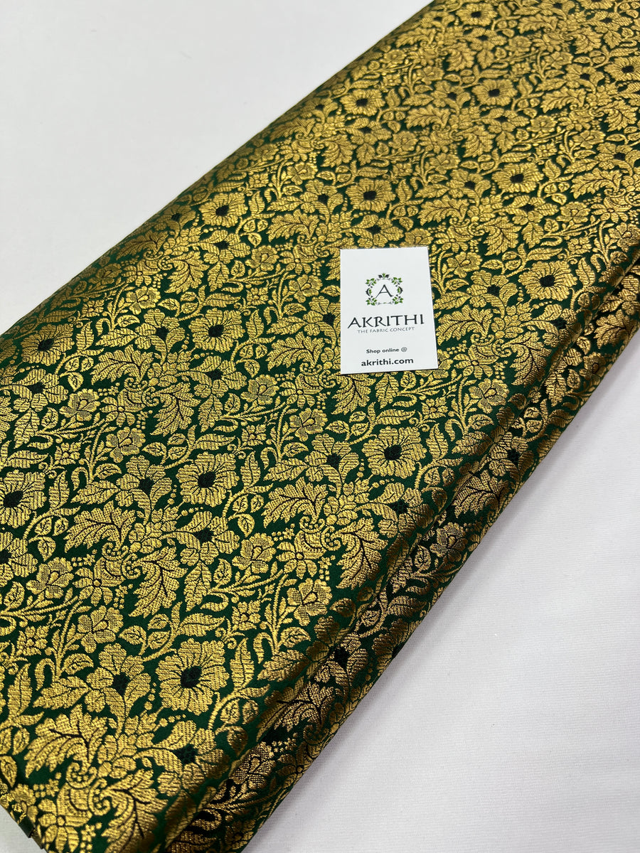Handloom Banarasi brocade fabric dark green colour