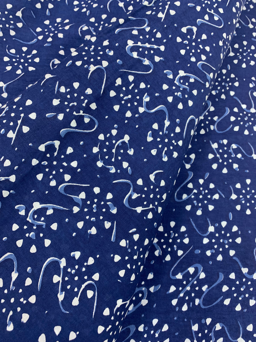 Printed indigo pure cotton fabric