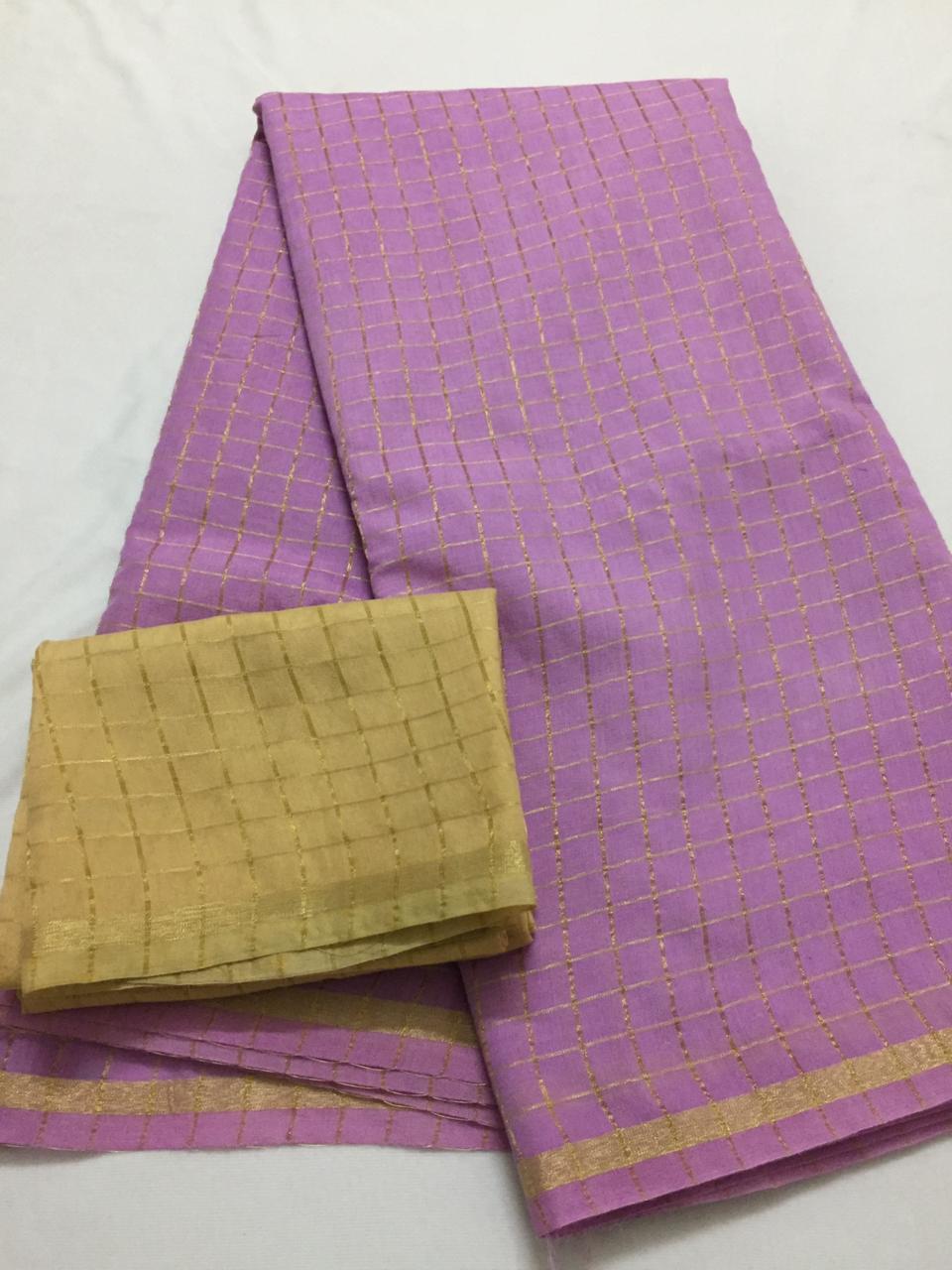 Silk zari checks saree with contrast blouse