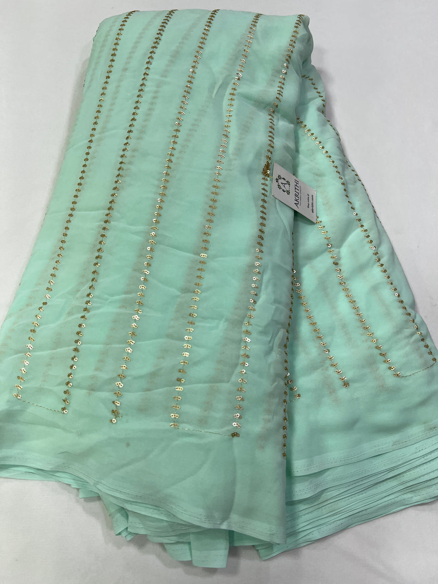 Embroidery on Sea green Georgette fabric