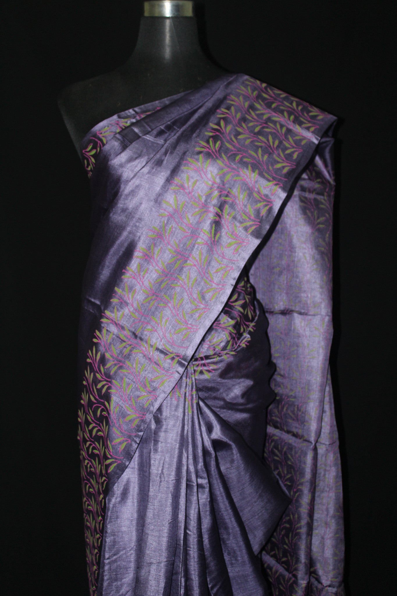 BLOCK PRINTED PURE TUSSAR SILK SAREE