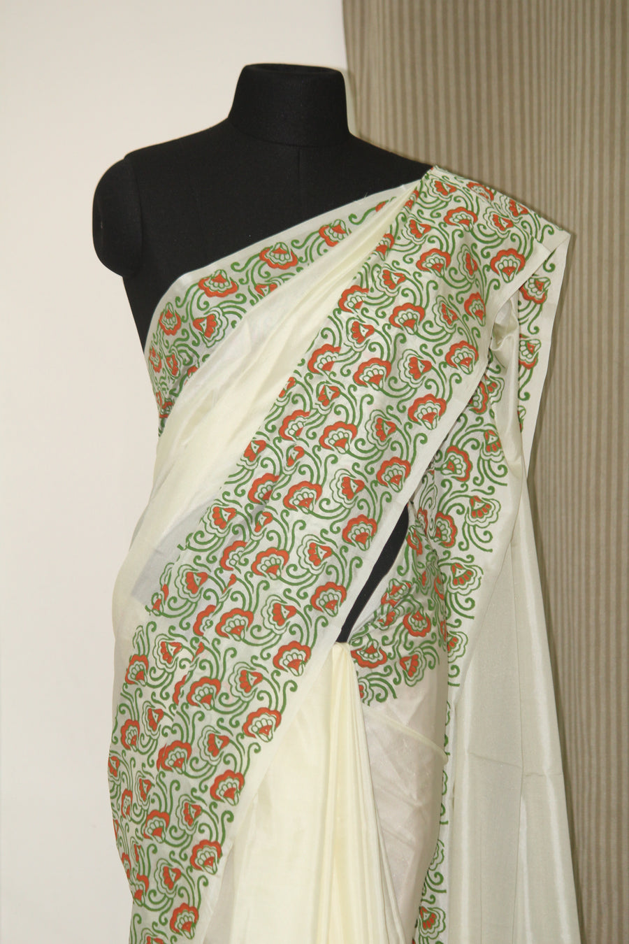 Block printed pure silk saree