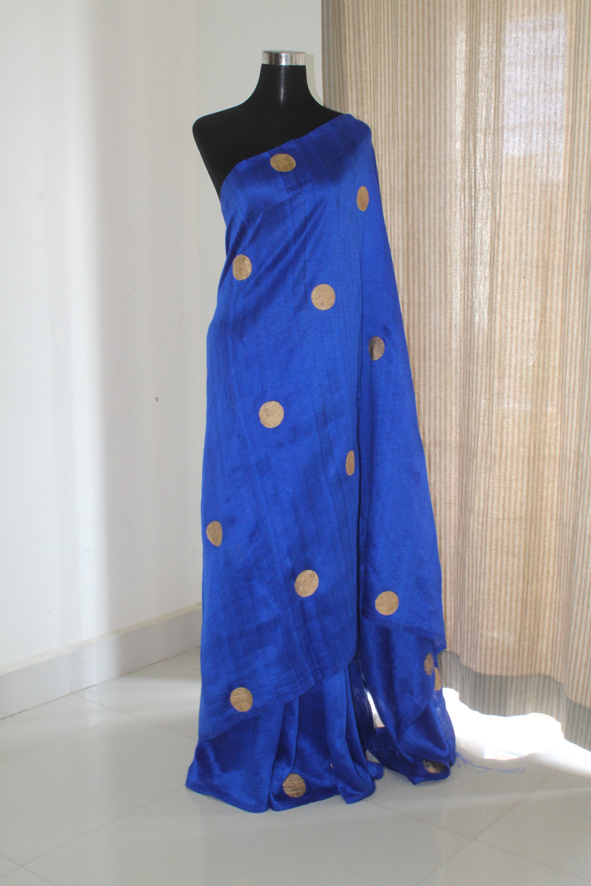 Dupion pure raw silk saree with block print