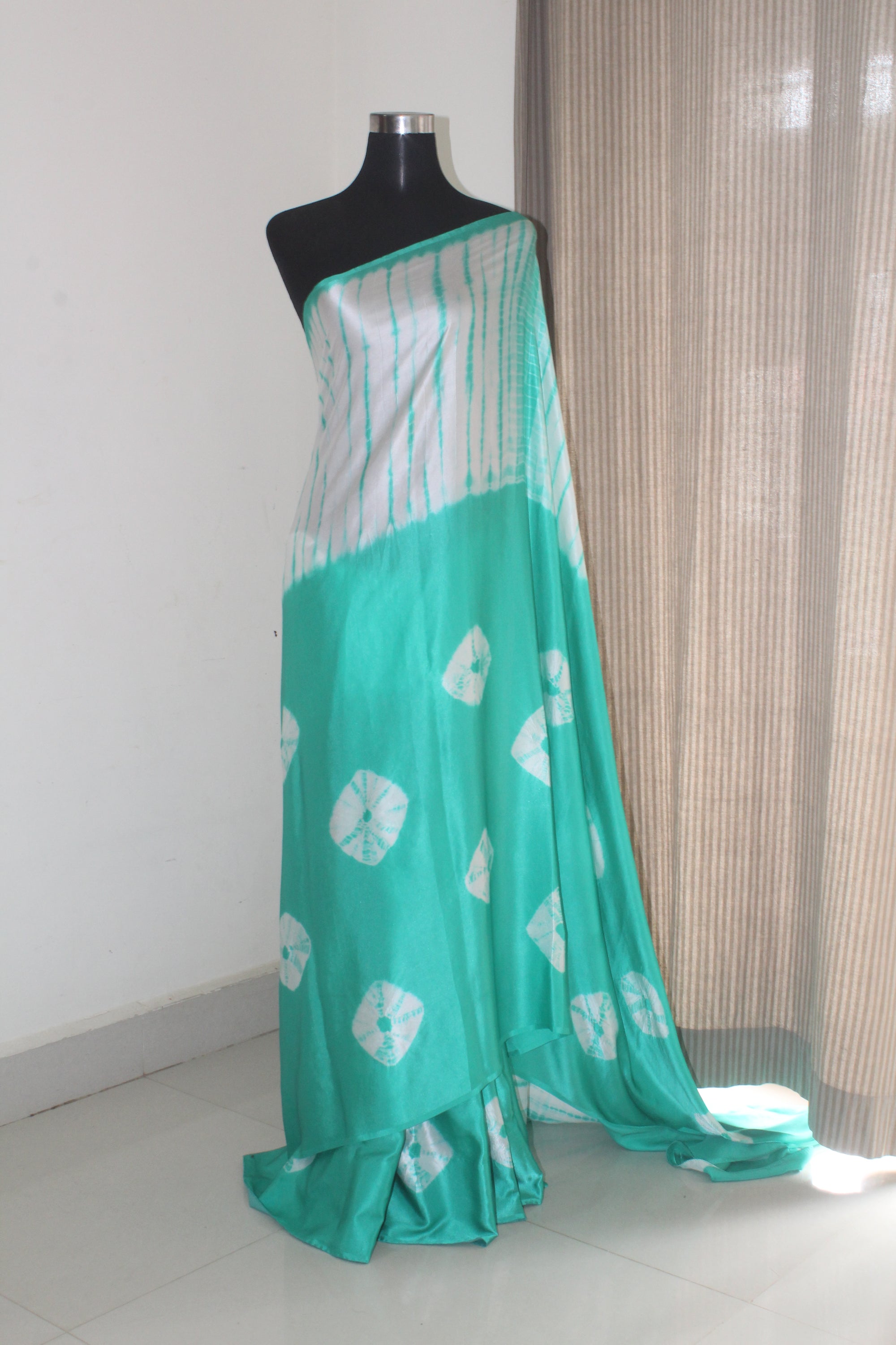 Tie and dye and bandani pure silk satin saree