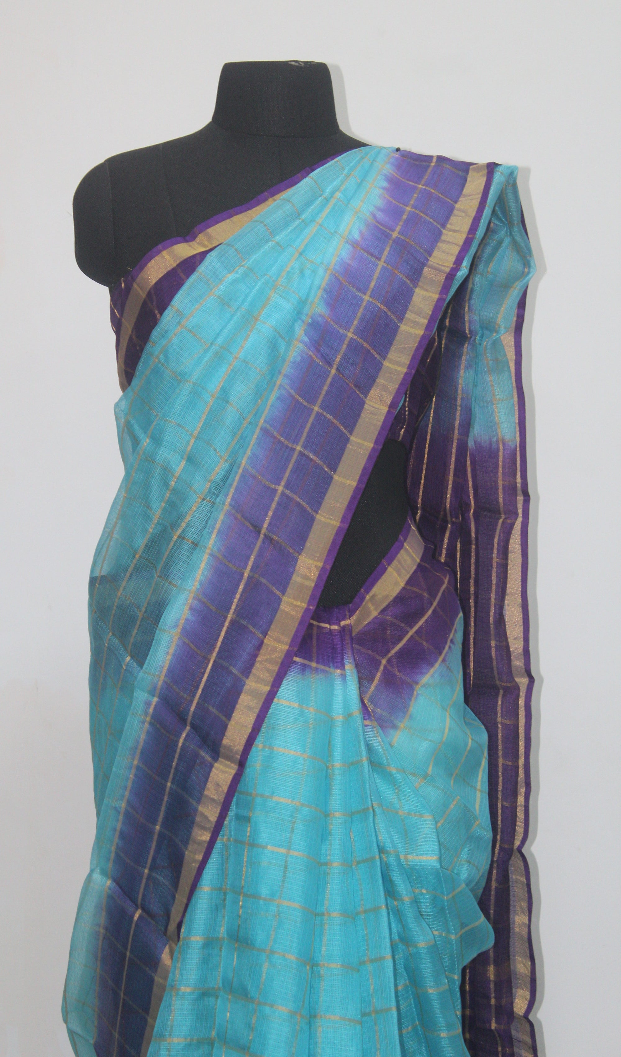 Pure kota silk saree with zari checks