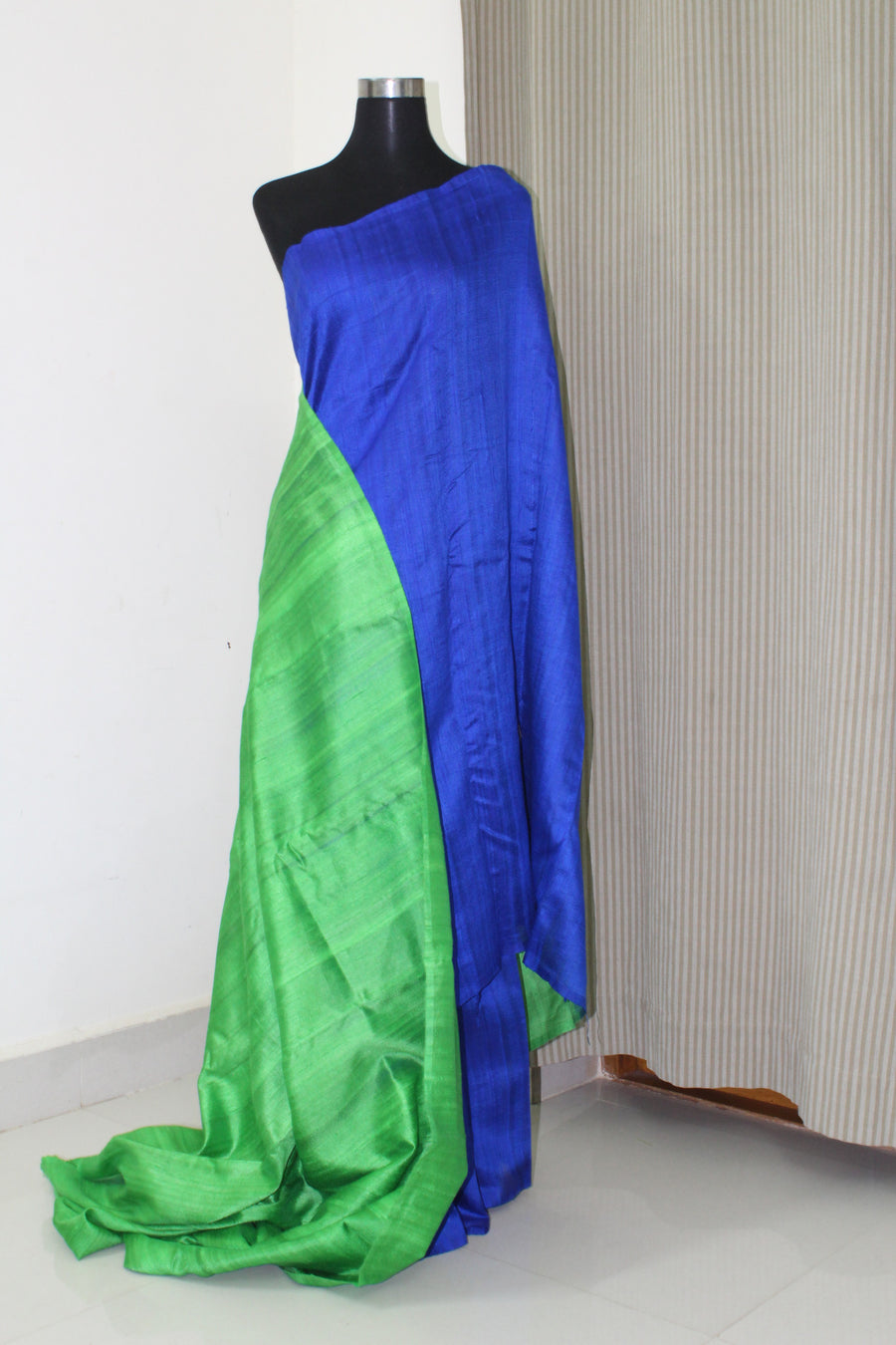 Pure raw silk saree with contrast blouse