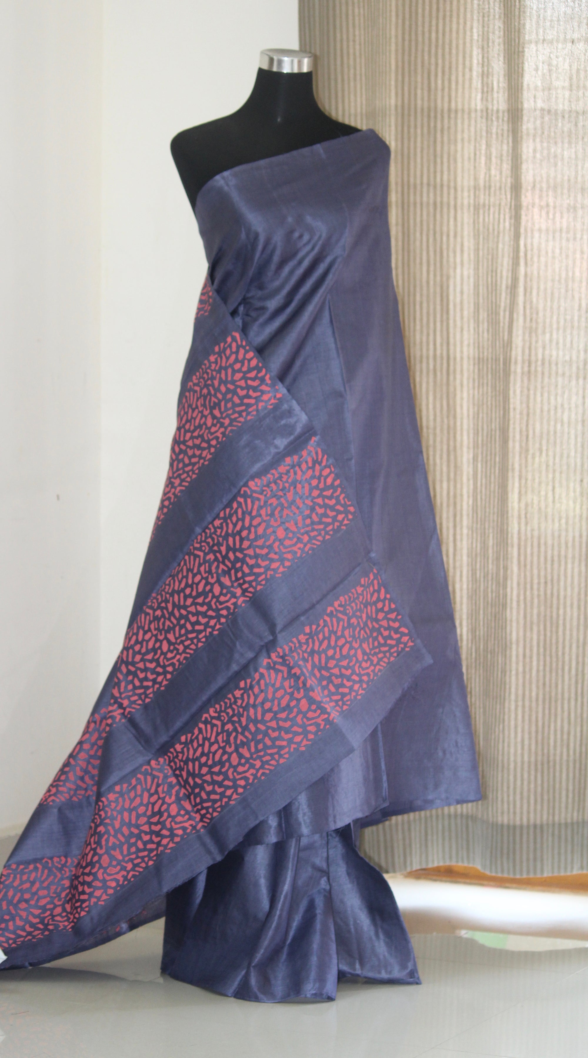 Block printed Handloom pure tussar silk saree