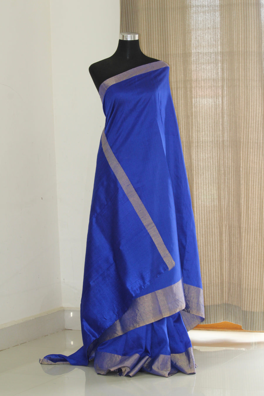 Pure Dupion silk saree with zari border, pure raw silk saree, blue saree, blue raw silk saree, pure silk saree online