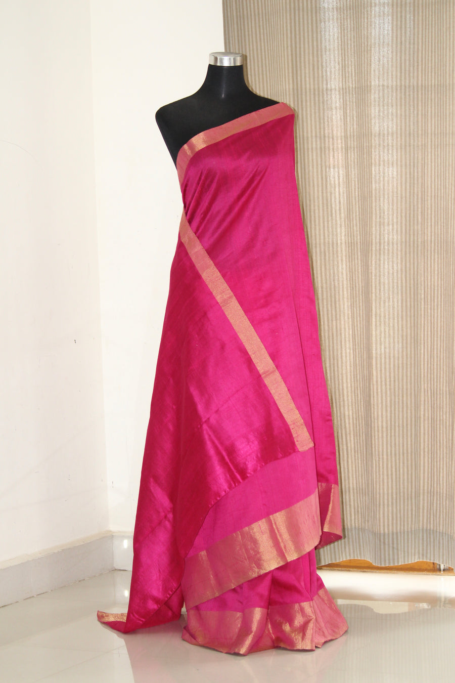 Pure Dupion silk saree with zari border, pure raw silk saree, pink saree, pink raw silk saree, pure silk saree online
