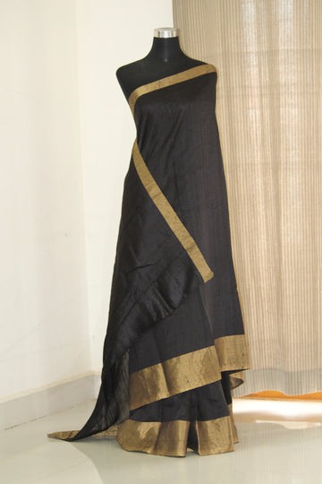 Pure Dupion silk saree with zari border, pure raw silk saree, black saree, black raw silk saree, pure silk saree online