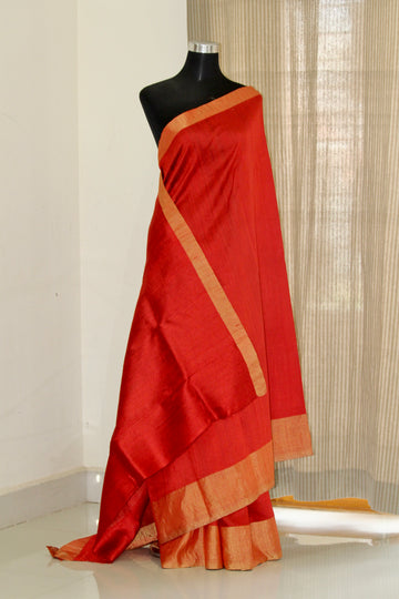 Pure Dupion silk saree, pure raw silk saree with zari border, red saree, red raw silk saree, pure silk saree online