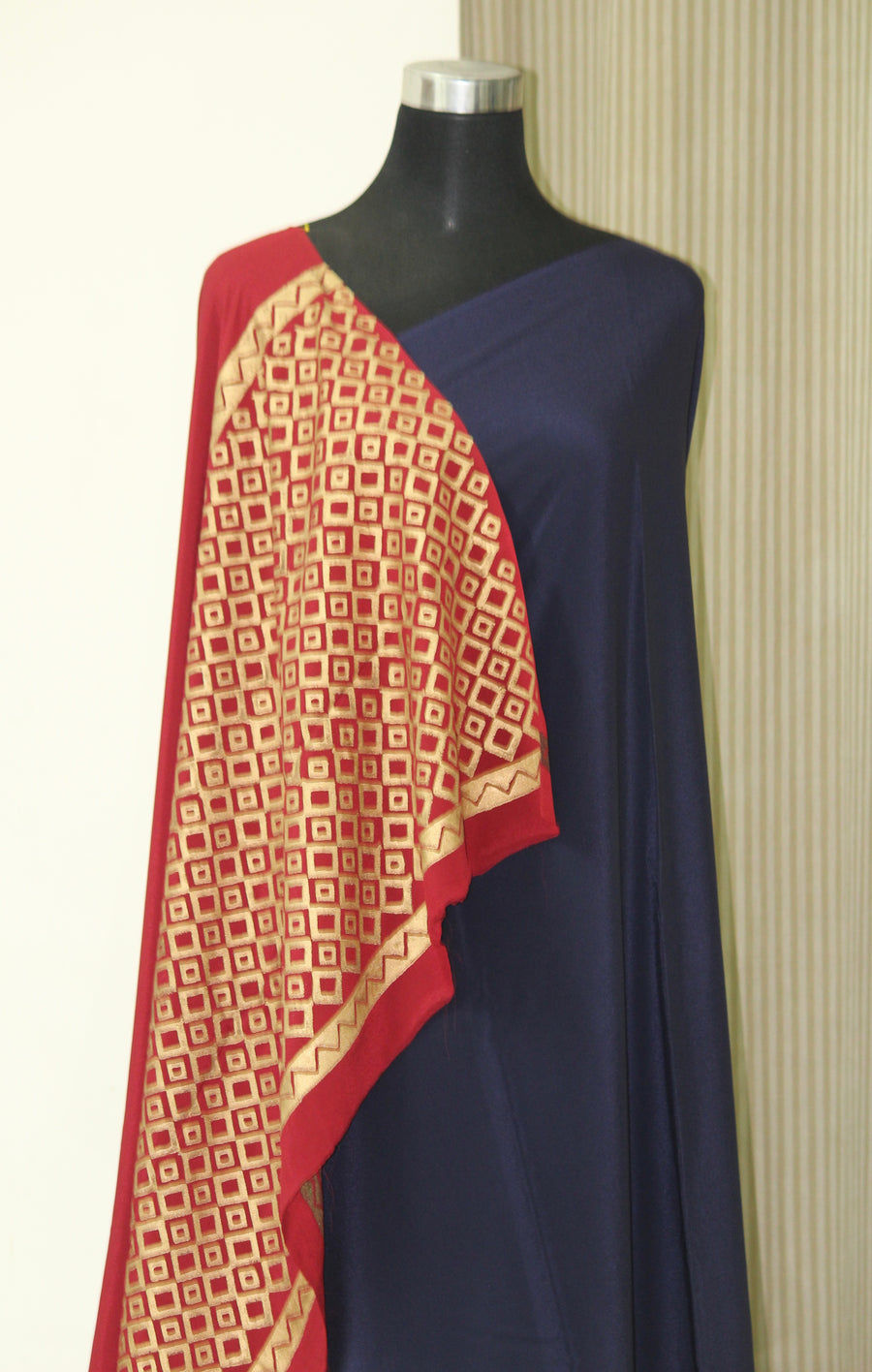 Pure silk crepe saree with gold block print