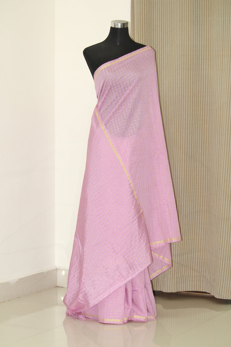 Silk cotton  zari checks saree